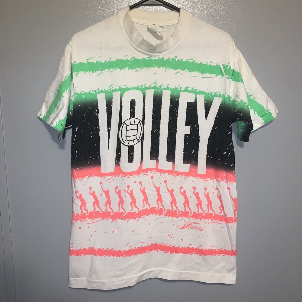 Vintage 80s/90s AOP All Over Print Volleyball Sports Waves Single Stitch Shirt M